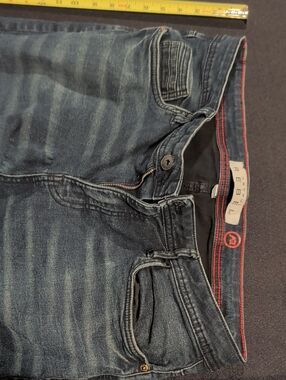 Artful Rebel Shrunk Slim Fit Dark Blue Jeans with Red Trim